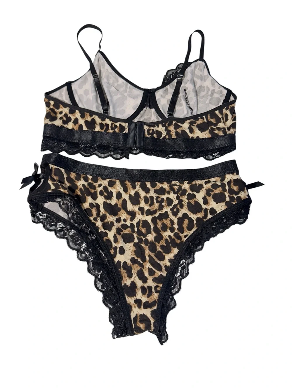 SHEIN Leopard Print Lace Underwire Bra & High Rise Panty Lingerie Set XL